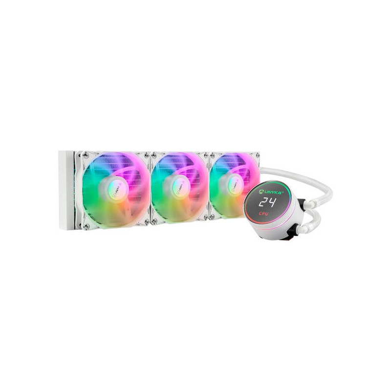Unykach AquaStorm White 360 Liquid Cooling - 3 ventole da 1800 giri/min - Gamma pompe da 2500 giri/min - Display della t