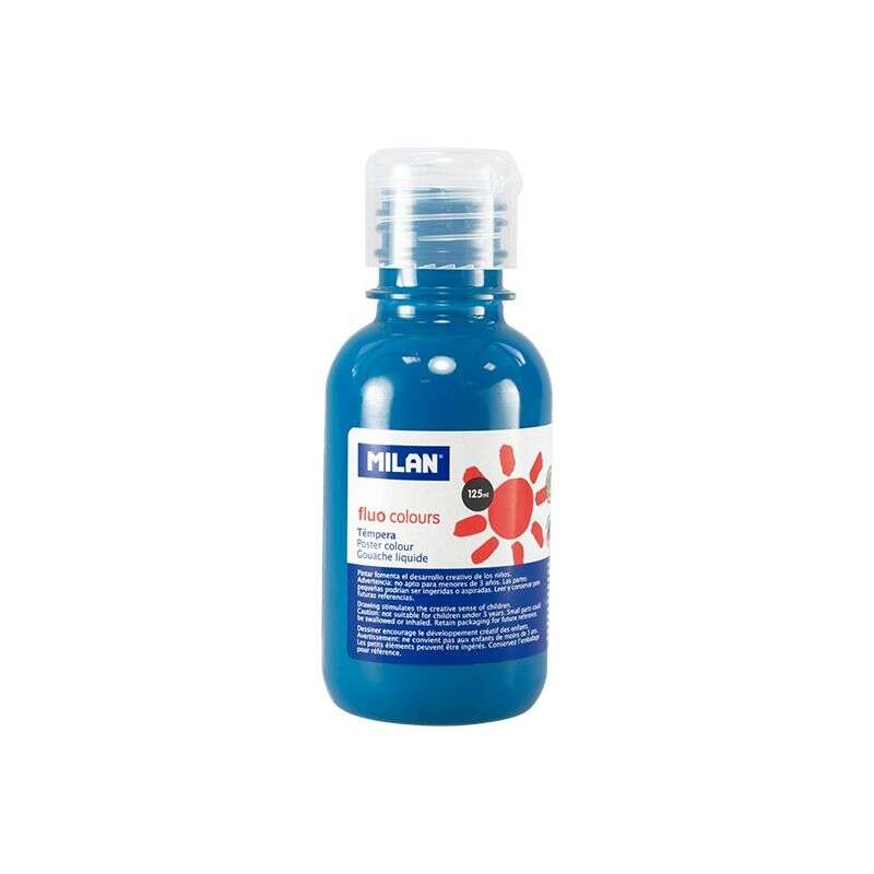 Milano Bottiglia di tempera da 125 ml - Tappo dosatore - Asciugatura rapida - Miscelabile - Colore blu fluo