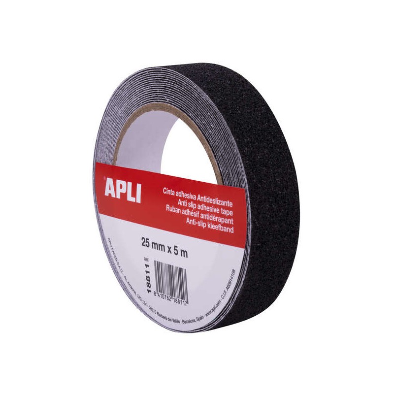 Nastro antiscivolo Apli 25 mm x 5 m - Resistente all'acqua e all'usura - Facile da tagliare e applicare - Nero