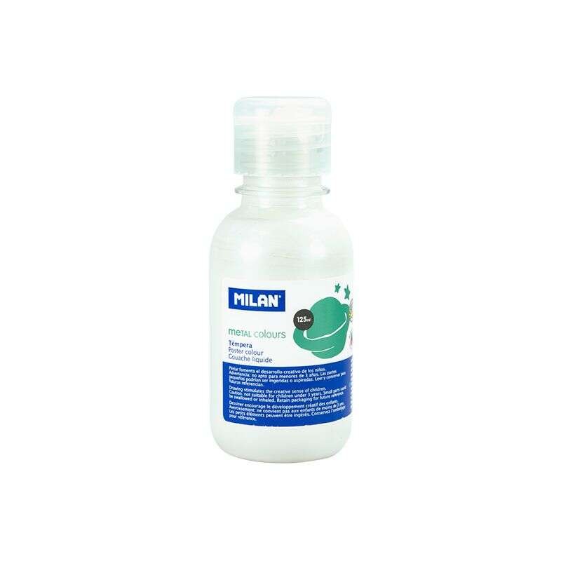 Tempera Milano flacone 125ml - Tappo dosatore - Asciugatura rapida - Miscelabile - Colore bianco metallizzato