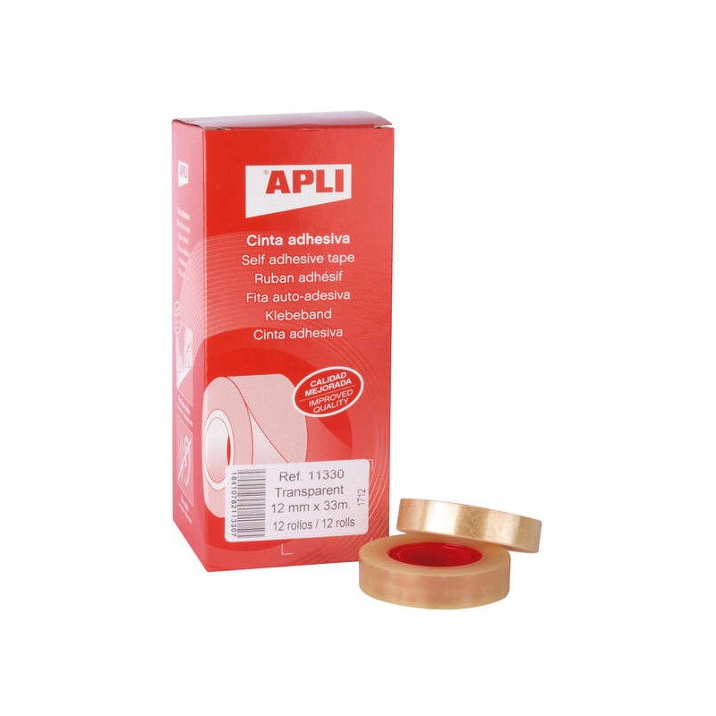 Apli Nastro adesivo trasparente 12 mm x 33 m - Impermeabile e resistente alle intemperie - Facile da tagliare e applicar