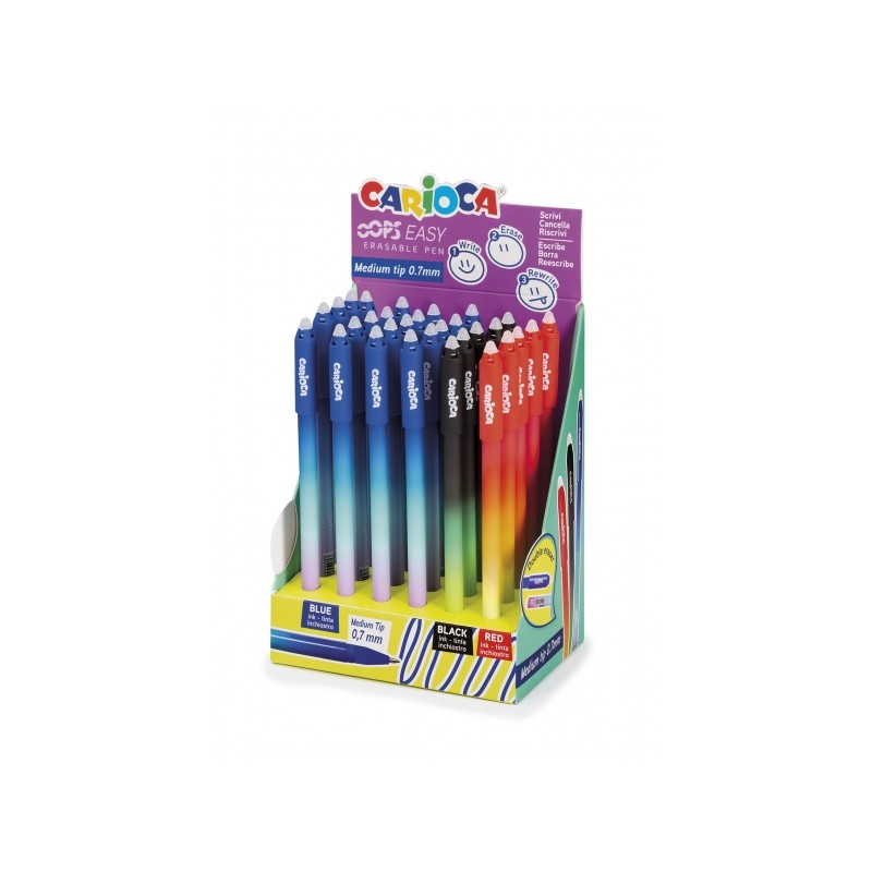 Carioca Oops Easy Display da 30 penne a sfera cancellabili - Inchiostro termosensibile - Fusto effetto degradato - Punta