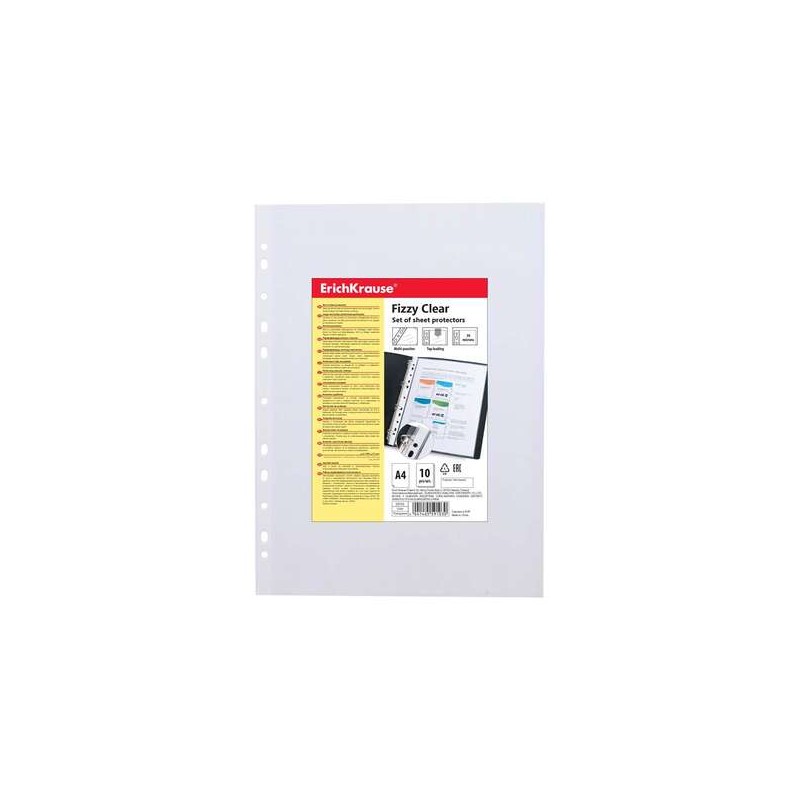 Erichkrause Fizzy Clear Confezione da 10 maniche multiforo A4 30mic - 11 fori - finitura ruvida - trasparente