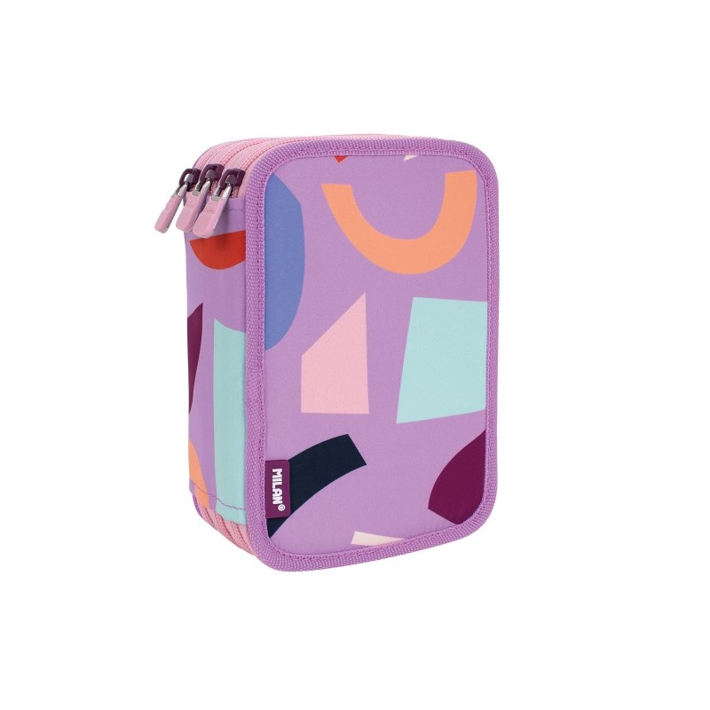 Milan Fun Animals Astuccio a 3 piani con gomma. temperamatite. matita. 3 penne a sfera. righello. 12 matite colorate. 6 