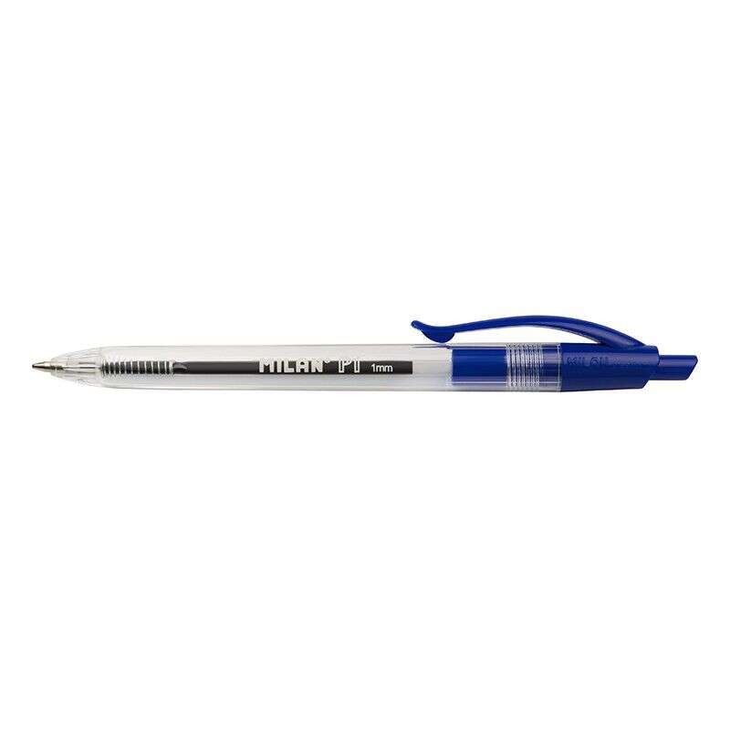 Penna a sfera retrattile Milan P1 - Punta tonda 1 mm - Fusto trasparente - Colore blu
