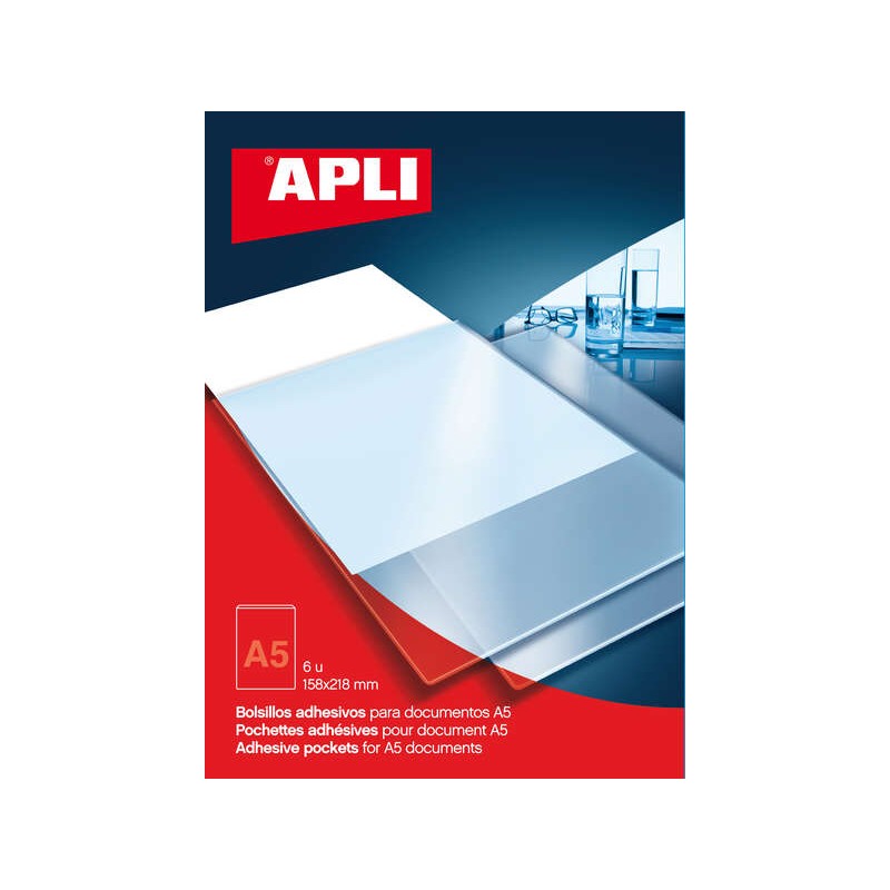 Tasche adesive Apli A5 - Tasca extra per documenti e immagini - 6 unità per busta
