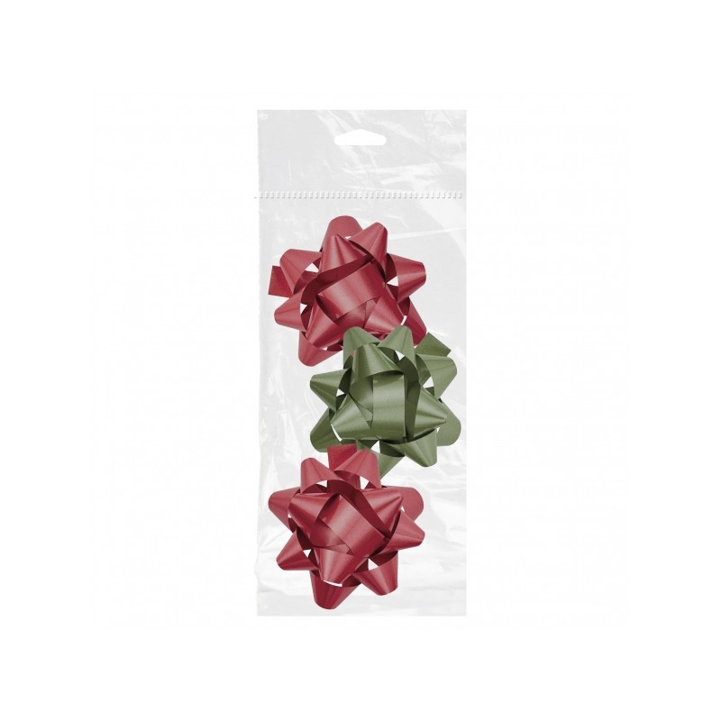 Dohe Chic Confezione da 3 fiocchi - A forma di stella - Misura 8 cm - Colori rosso e verde