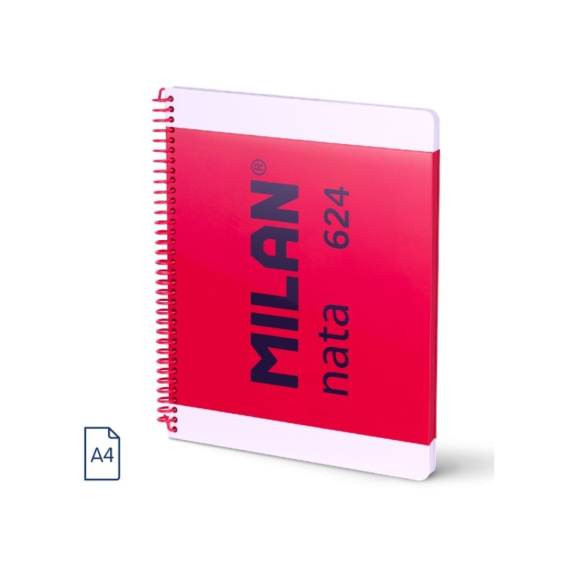 Milan Nata 624 Quaderno a spirale formato A4 Griglia 5x5mm - 80 fogli da 95 gr/m2 - Microperforato. 4 fori - Colore rosa