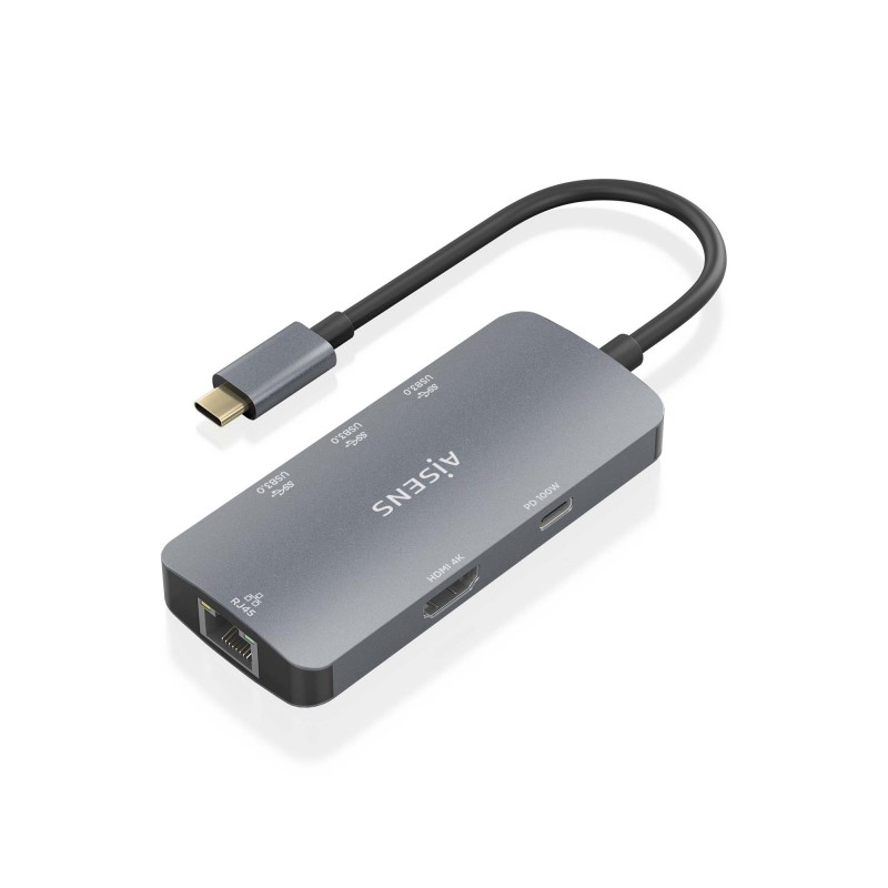 Aisens USB-C Dock 6 in 1 - Da USB-C a 1xHDMI - 1xRJ45 - 3xUSB-A - 1xUSB-C PD - 15cm - Colore grigio