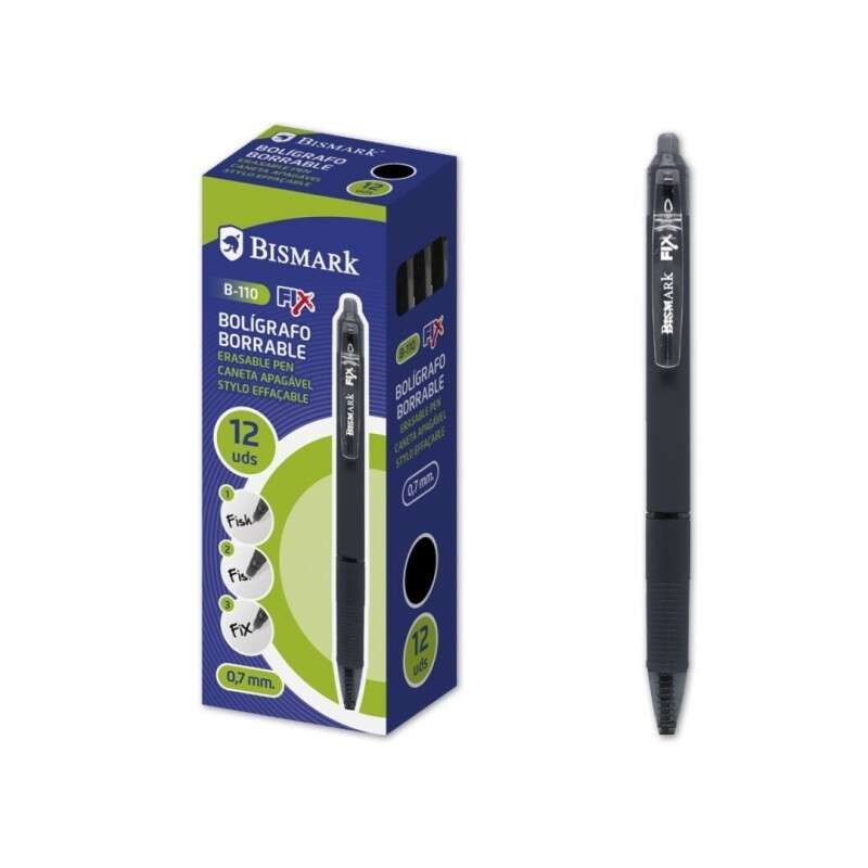 Penna a sfera cancellabile retrattile Bismark Fix - Punta fine 0.7 mm - Con clip - Nero - Colore nero