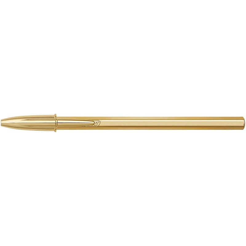 Penna a sfera Bic Cristal Shine - Punta media da 1.0 mm - Inchiostro a base d'olio - Elegante fusto dorato - Colore blu