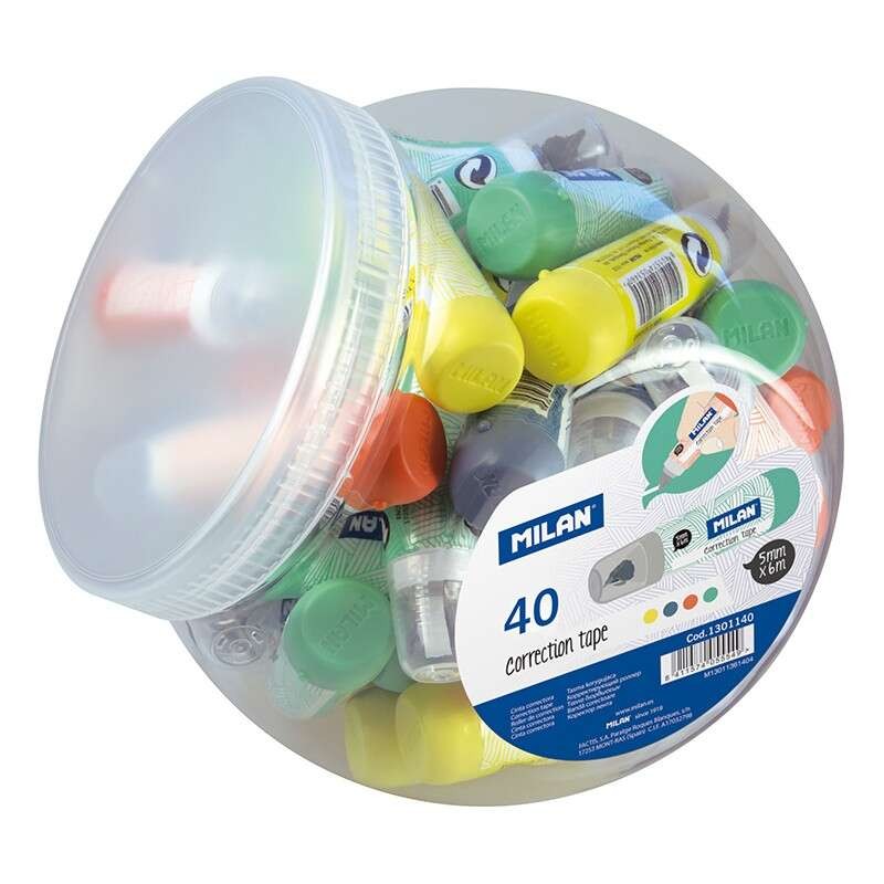Milan Confezione da 40 nastri di correzione cilindrici - Dimensioni 5 mm x 6 mm - Rapidi. puliti e precisi - Colori asso