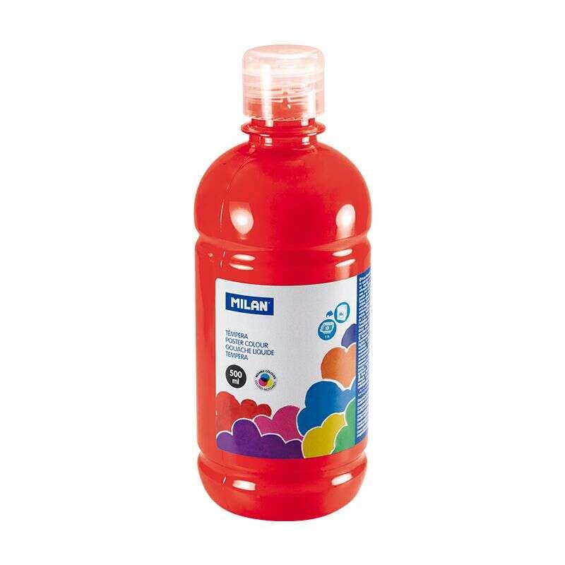 Bottiglia di tempera Milano 500ml - Tappo dosatore - Asciugatura rapida - Miscelabile - Colore Rosso