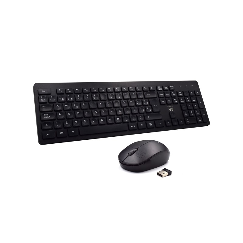 Ewent Pack Wireless 2.4hz KB+Mouse - Tastiera da ufficio con 13 tasti multimediali - Mouse da viaggio - 1000dpi singolo 