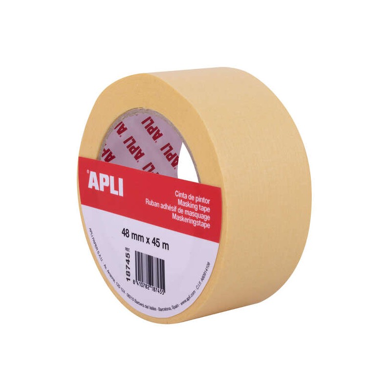 Nastro per pittori Apli 48 mm x 45 m - Carta da 57 g/m² - Facile da tagliare e applicare - Resistente all'umidità - Id