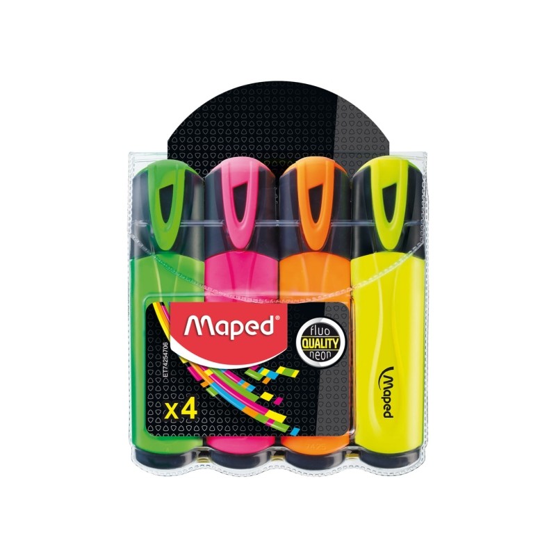 Maped Peps Classic Confezione da 4 pennarelli fluorescenti - punta smussata - da 1 a 5 mm - ideali per sottolineare ed e