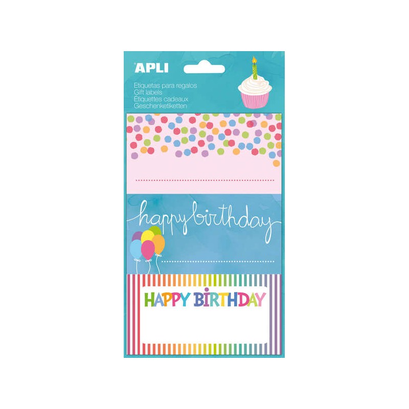 Adesivi di compleanno Apli - Dimensioni 76x39 mm - 9 adesivi di alta qualità - Adesivi permanenti - Ideali per i regali