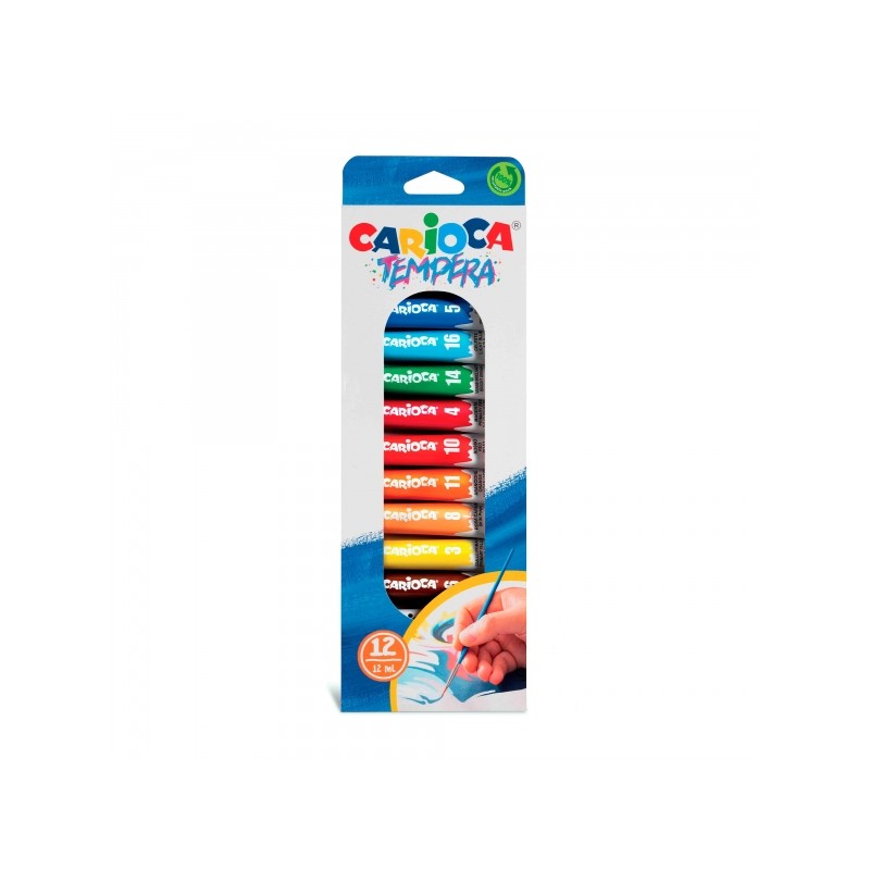 Carioca Confezione da 12 tubetti di tempera 12ml - Colori superlavabili - Alto potere coprente - Applicabile su material