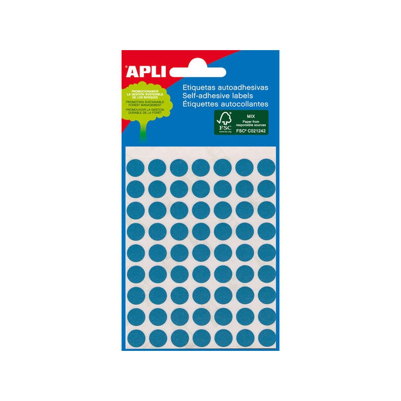 Minibag Apli di 288 etichette rotonde Ø 8 mm - 3 fogli per 96 etichette - Adesivo permanente - Colore blu