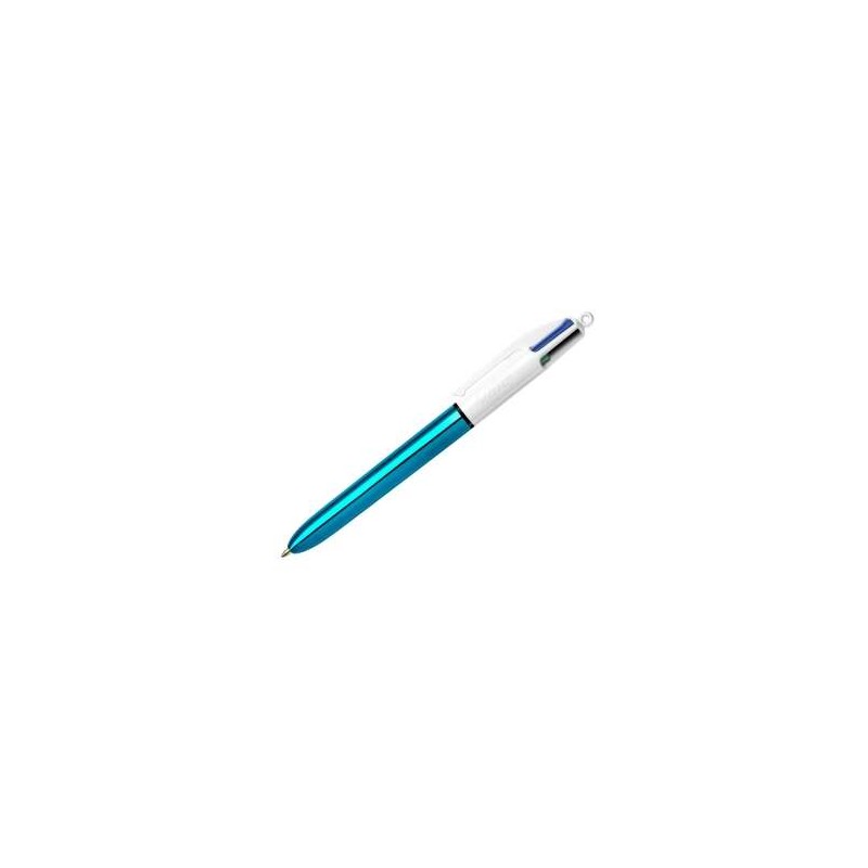 Penna a sfera retrattile Bic 4 Colours Shine - Pennino 1 mm - Tratto 0.4 mm - Inchiostro a base d'olio - Corpo blu metal