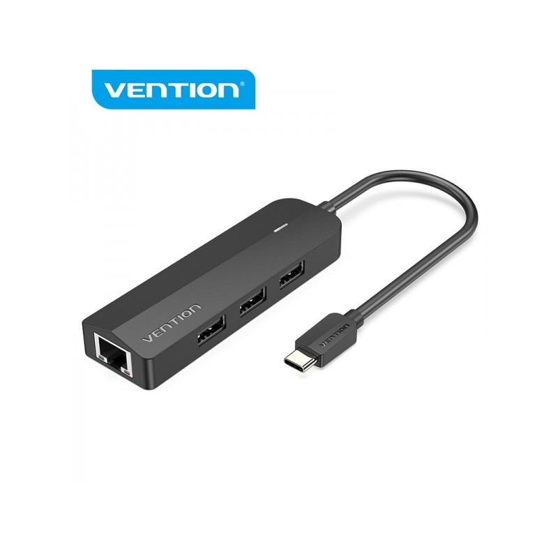 Vention HUB 5 in 1 da USB-C a 3xUSB2.0/RJ45/Micro B alimentato - 0.15 m - Colore nero