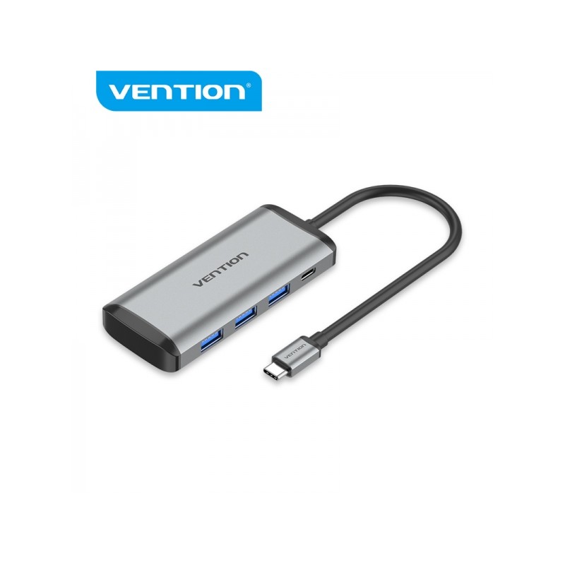 Vention 6 in 1 HUB da USB-C a 3xUSB3.0/TF/SD/PD - 0.15 m - Grigio alluminio