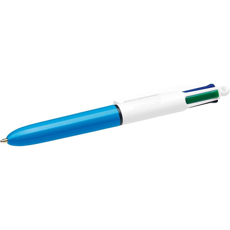 Bic 4 Colours Mini Penna a sfera retrattile - Punta media 1 mm - Tratto 0.4 mm - Inchiostro a base d'olio - Corpo bianco
