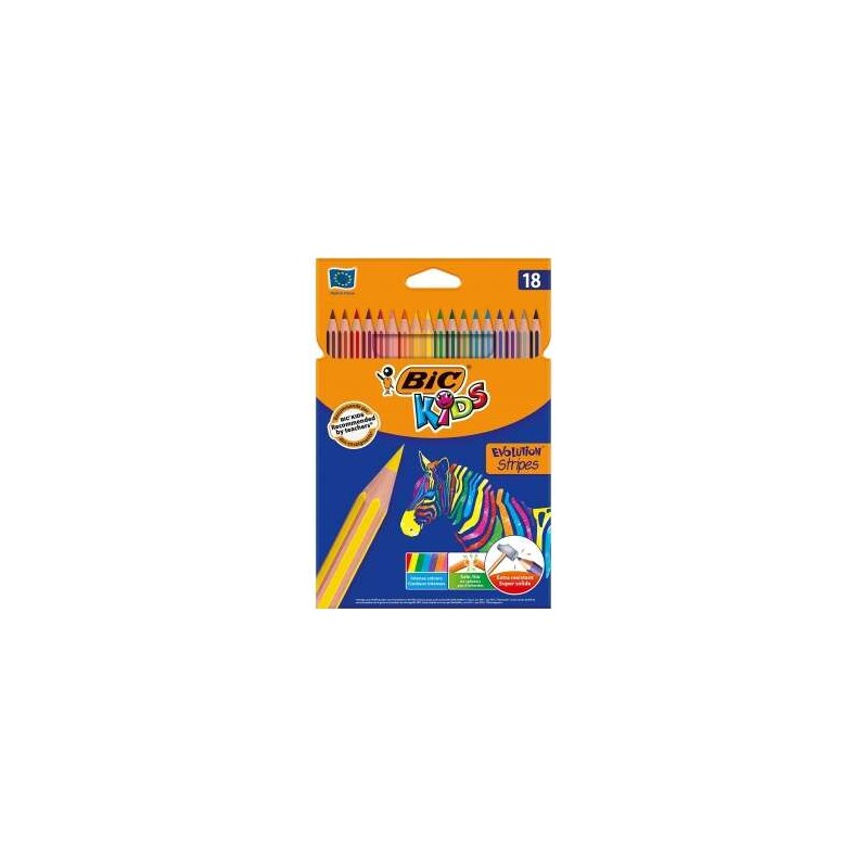 Bic Kids Evolution Stripes Confezione da 18 matite colorate assortite - In resina - Punta ultraresistente - Mina pigment