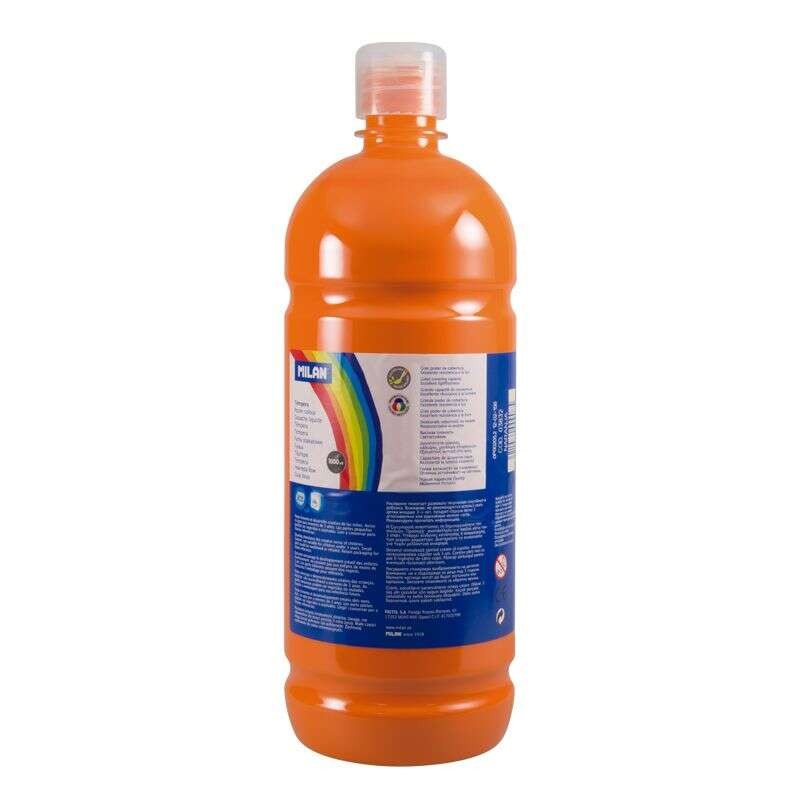 Milano Flacone di tempera 1000ml - Tappo dosatore - Asciugatura rapida - Miscelabile - Colore arancione