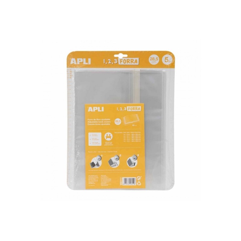 Apli Confezione da 5 copertine per libri 285 mm in polipropilene da 75 micron - Lembo autoregolabile - Facile rivestimen
