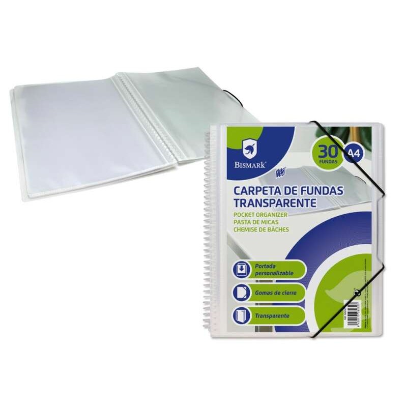 Raccoglitore a spirale Bismark con 30 tasche trasparenti A4 - Polipropilene - Copertina personalizzabile - Spirale in pl