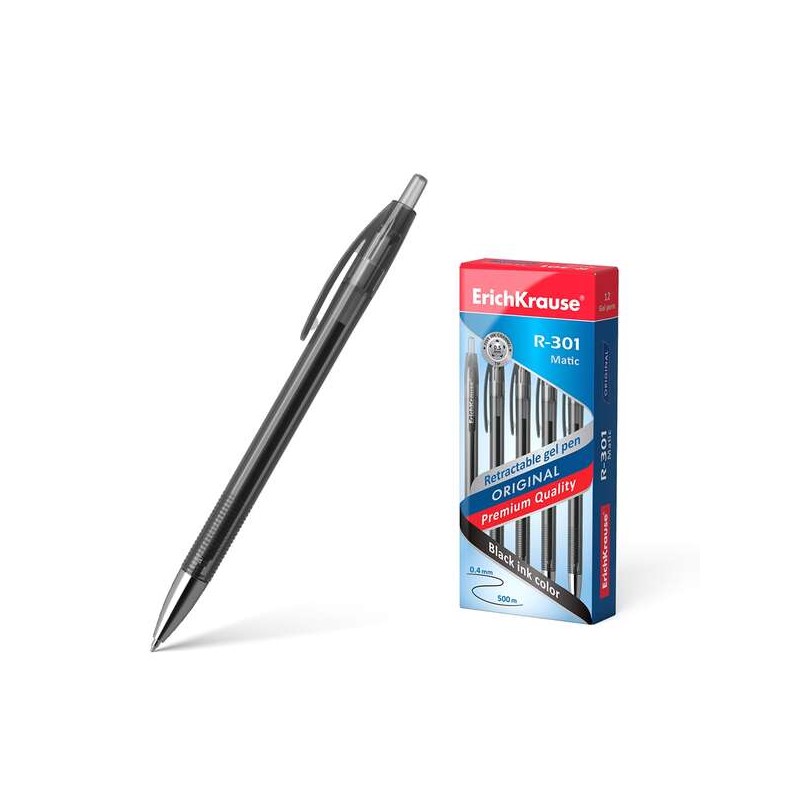 Erichkrause Automatic Gel Pen R-301 Original Gel Matic - Inchiostro gel ad asciugatura rapida - Fusto trasparente con im