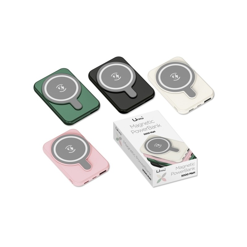 Umay Magnetic Powerbank Magnetic 5000mAh - Uscite USB e wireless - Colori assortiti casuali