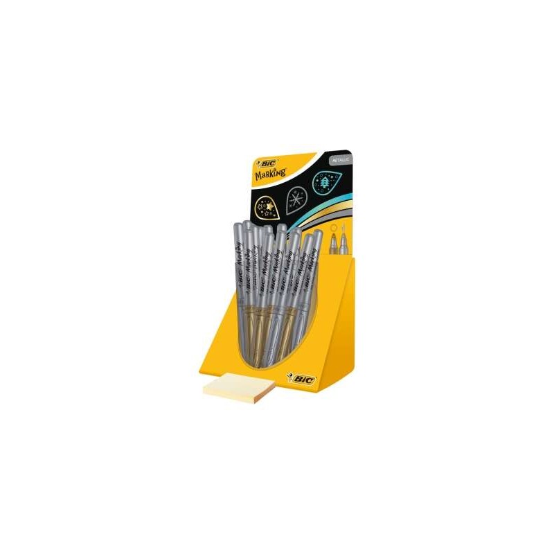 Bic Marking Metallic Display da 24 pennarelli permanenti - punta 1.8 mm - tratto 0.8 mm - colore oro e argento