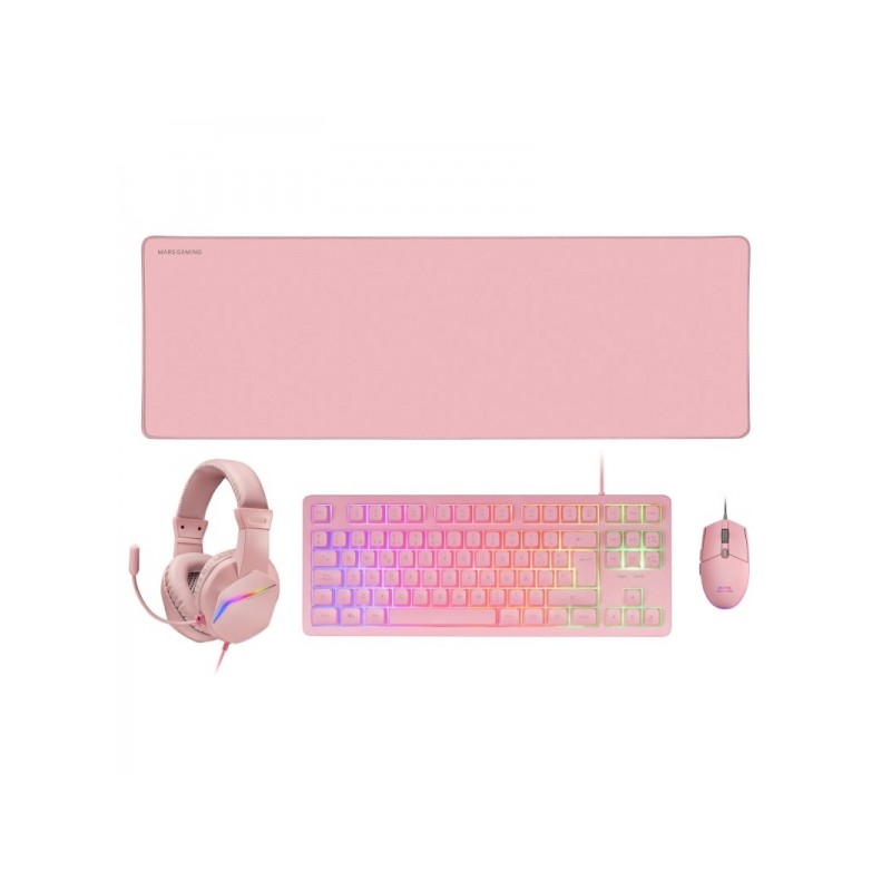 Mars Gaming MCP-RGB3 4in1 Gaming Combo - Tastiera TKL H-Mech - Mouse RGB da 3200 DPI - Cuffie FRGB con cancellazione del