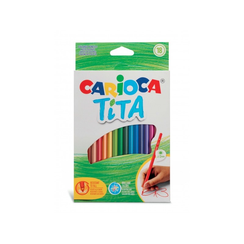 Carioca Tita Confezione da 18 matite in resina - Corpo esagonale - Colori brillanti e lavabili - Scrittura morbida - Min