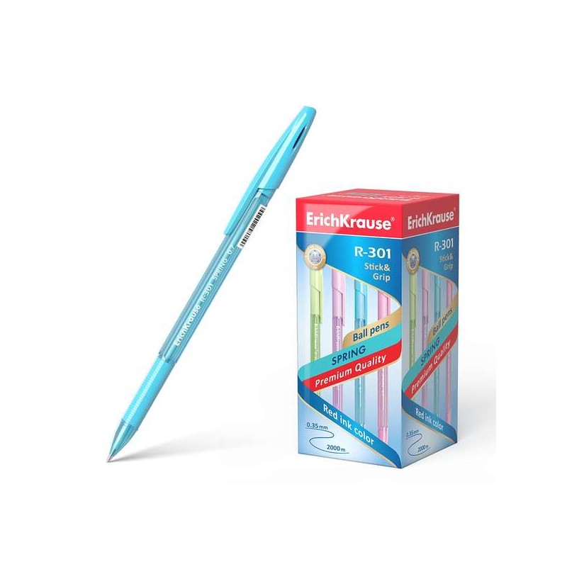 Penna a sfera Erichkrause R-301 Spring StickeGrip 0.7 - Fusto esagonale traslucido - Zona impugnatura in gomma sagomata 