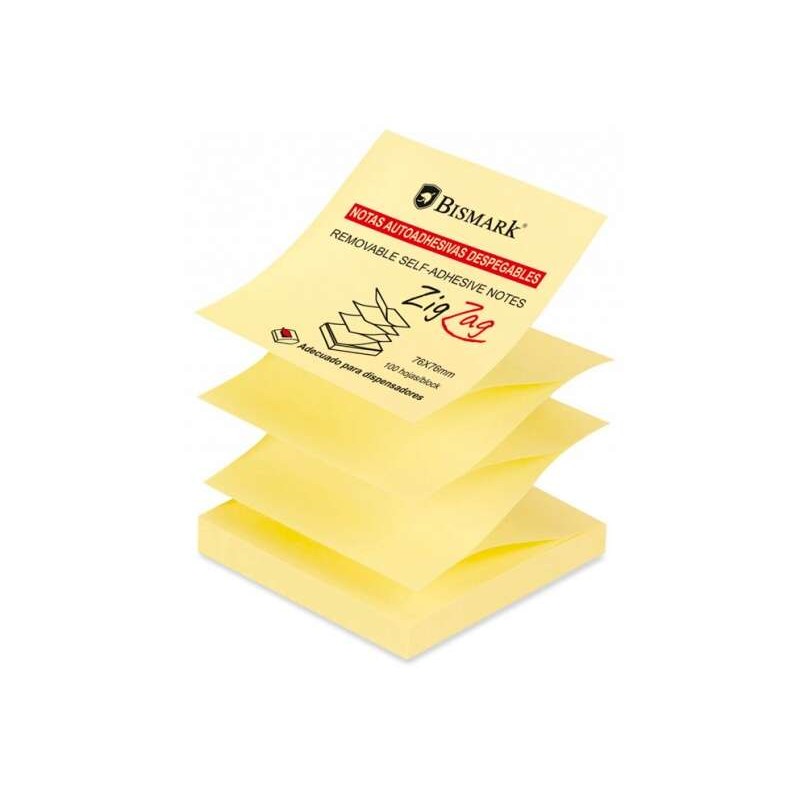 Blocco di 100 foglietti adesivi Bismark Zig-Zag 76x76 mm - Adatto per dispenser - Colore giallo