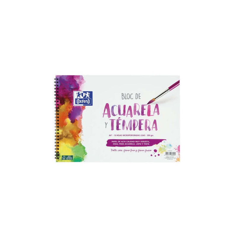 Quaderno a spirale Oxford per acquerello e tempera A4+ - 10 fogli microperforati 300 g/m² Colore naturale - Carta bifac