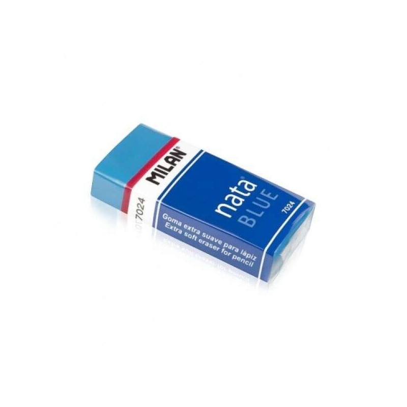 Milan Nata 7024B Gomma rettangolare - Plastica - Manicotto di cartone blu - Incartata singolarmente - Carta compatibile 