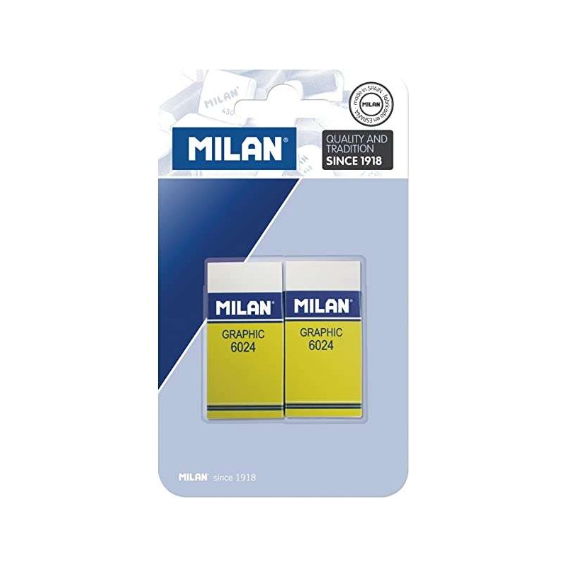 Milan Nata 6024 Graphic Confezione da 2 gomme rettangolari - Plastica - Manicotto in cartoncino giallo - Compatibile con