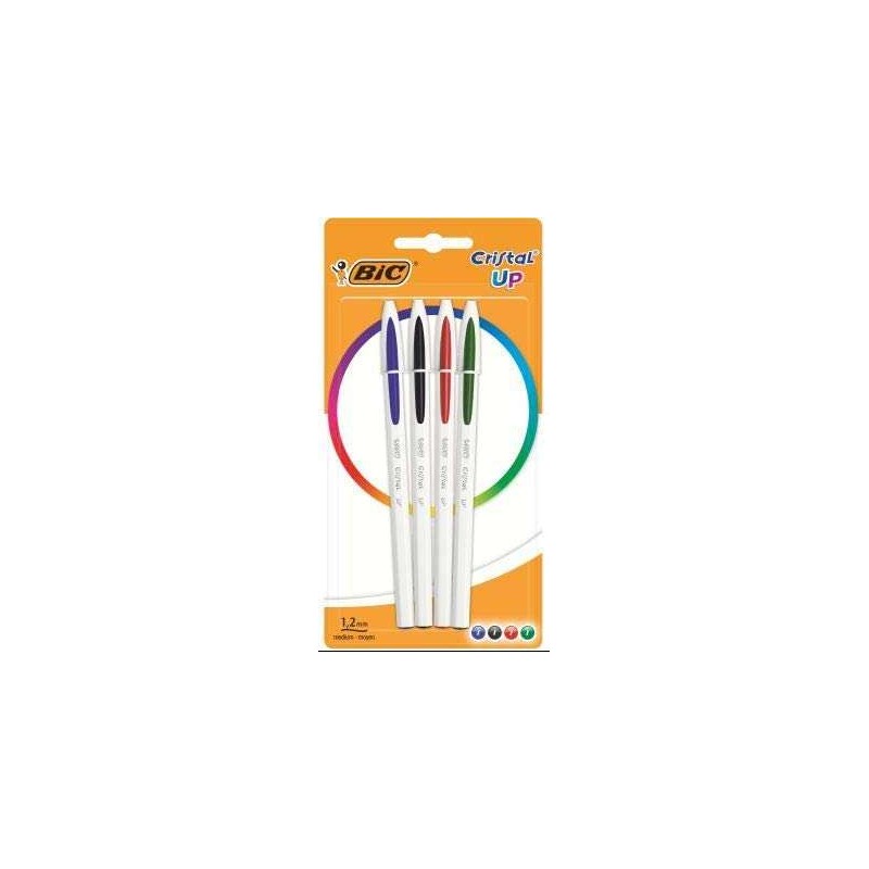 Bic Cristal Up Confezione da 4 penne a sfera - Punta tonda da 1.2 mm - Tratto 0.6 mm - Inchiostro a base di olio - Corpo