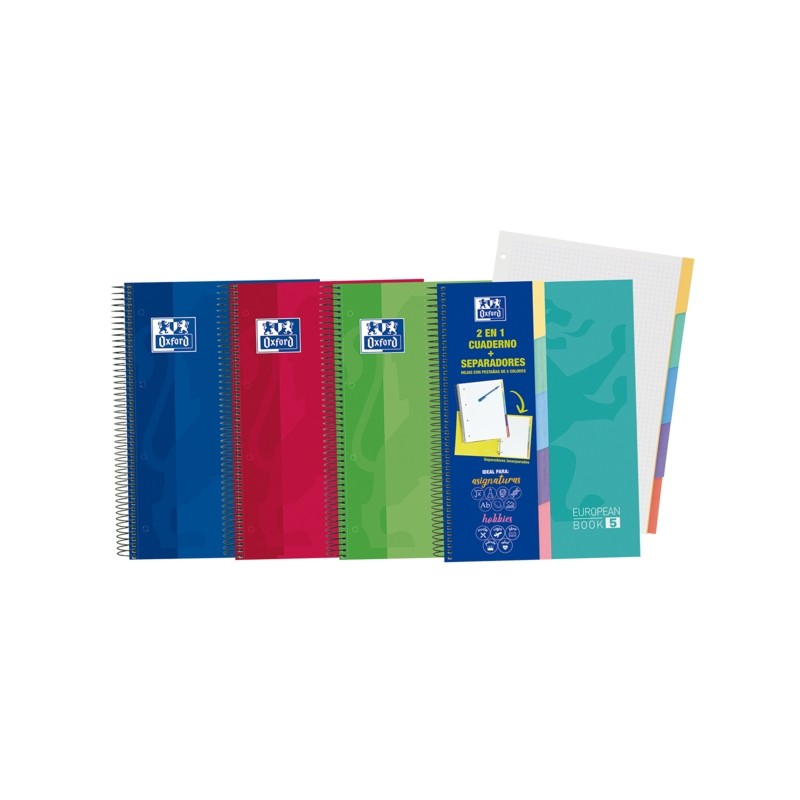Oxford School Classic A4+ Europeanbook - Copertina rigida resistente - 100 fogli Griglia 5x5 - 5 schede fustellate - Col