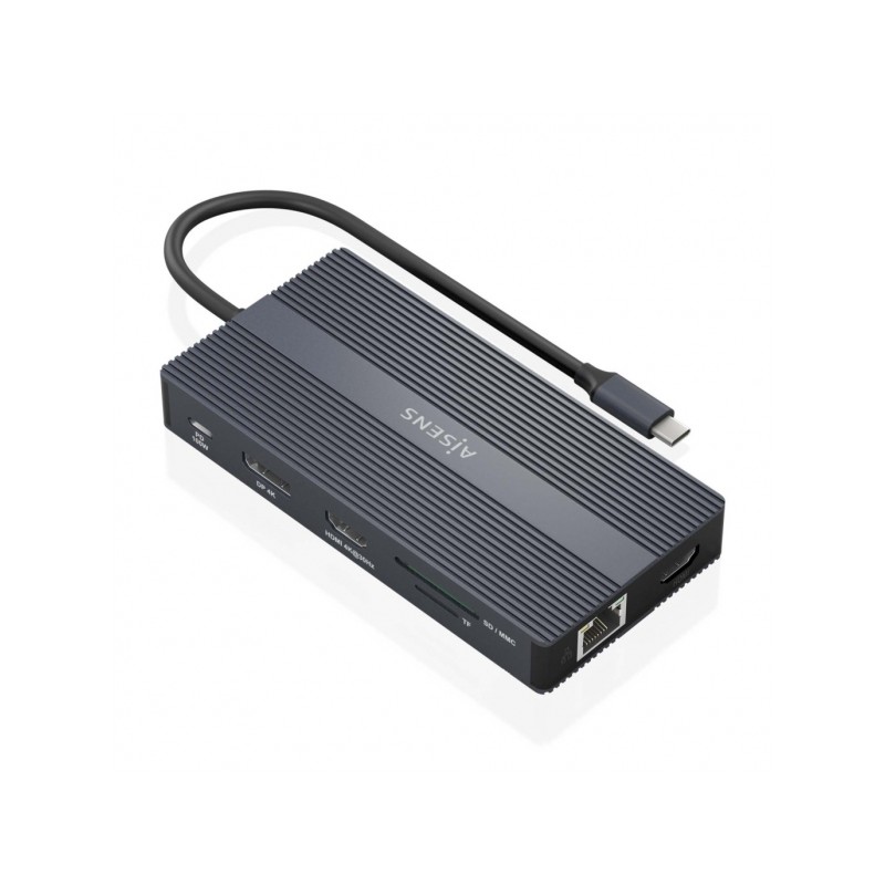 Convertitore USB-C 12 in 1 di Aisens - Alloggiamento in alluminio - Leggero e portatile - Connessione a 3 display - Powe