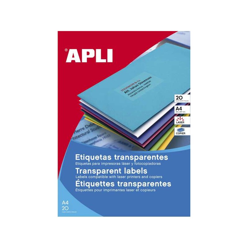 Etichette permanenti traslucide Apli 210 x 297 mm - 20 fogli - resistenti alle intemperie