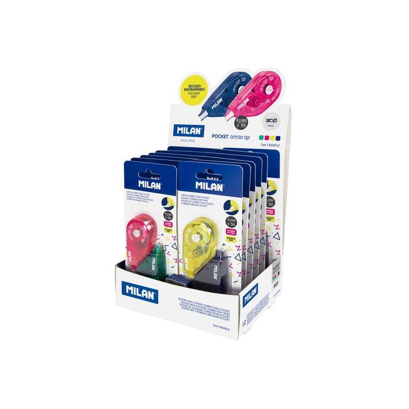 Milan Pocket Acid Display di 24 nastri di correzione in blister da 2 pezzi 4.2 mm x 5 m - Correzione a secco - Veloce. p