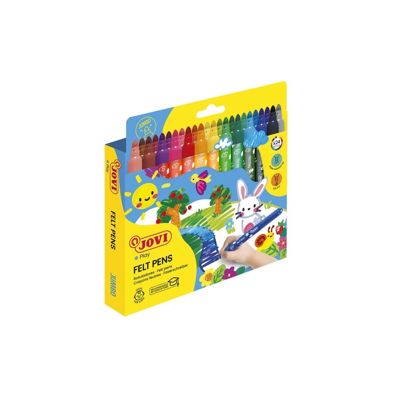 Set di 24 penne in feltro Jovi - Ampia gamma di tonalità - Inchiostro ad alta fissità - Punta da 3 mm - Cappuccio di s