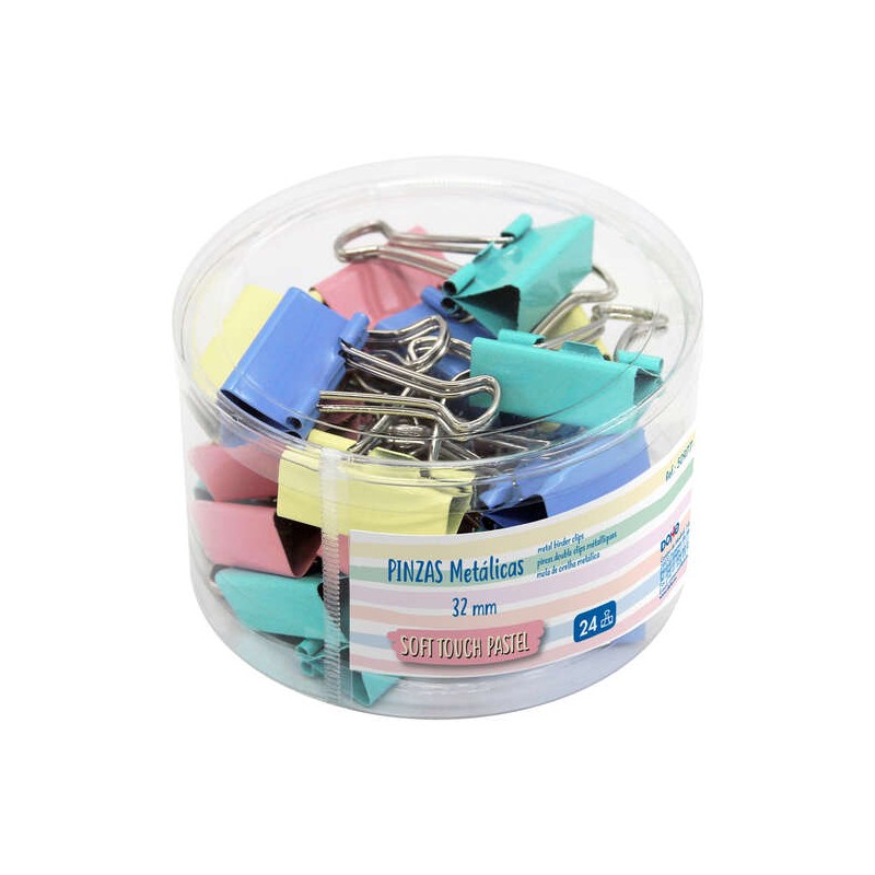 Barattolo Dohe di 24 pinzette in metallo da 32 mm - Colori pastello assortiti