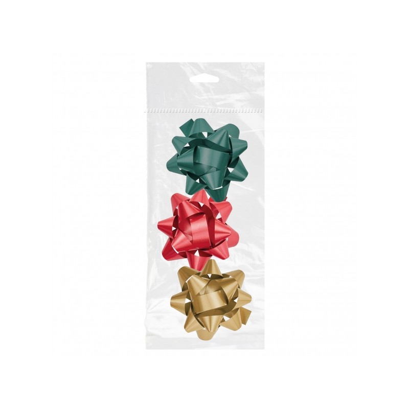 Dohe Chic Confezione da 3 fiocchi regalo a forma di stella - Misura 8 cm - Colori rosso. verde e oro