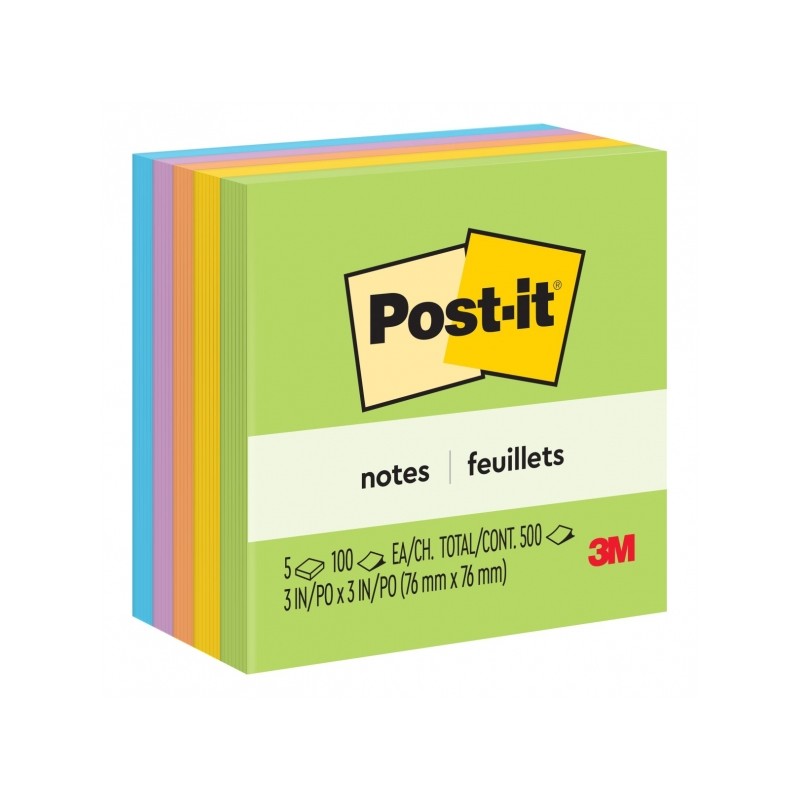 Blocchetto di 500 foglietti adesivi rimovibili ultra colorati 76x76 mm - Carta certificata PEFC - Colori assortiti